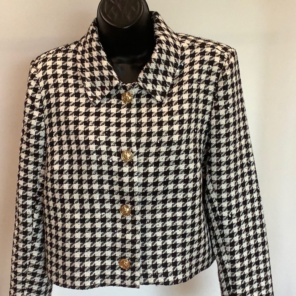 NWT Jason Wu Houndstooth Blazer black white with Sequins - Picture 4 of 13